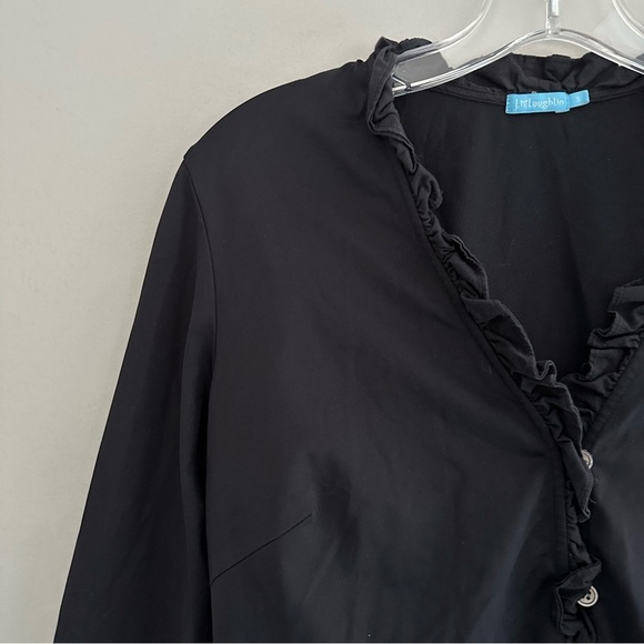 J. McLaughlin Catalina Cloth Black button down ruffle blouse - Picture 2 of 5